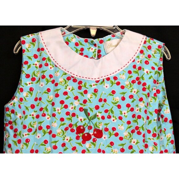 Strasburg Blue Cherry Dress sz 7/8 Summer Sleeveless Embroidered Spring TLC - Picture 2 of 8